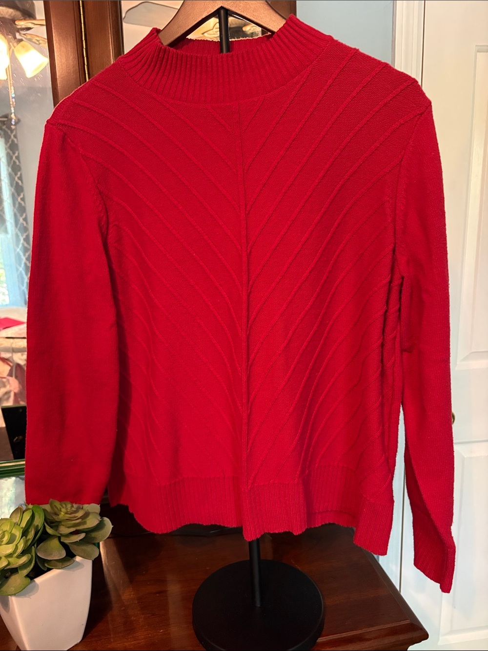 Women’s Red Ribbed Mock Neck Sweater